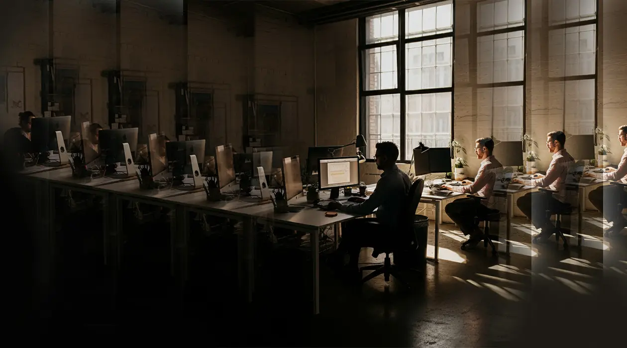 analysts sitting in a loft office working on configuring application programming interfaces