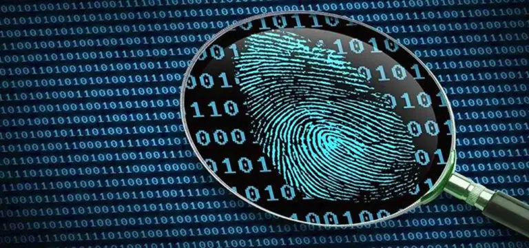 hack-like-pro-digital-forensics BLUE - CTIN blue abstract banner of zeros and ones and a magnifying glass with a fingerprint